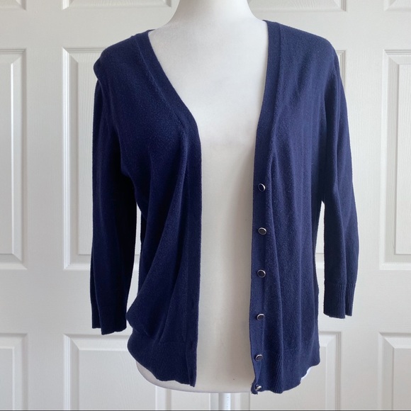 NY & Co Navy 3/4 Sleeve Button Down Cardigan - Picture 1 of 7